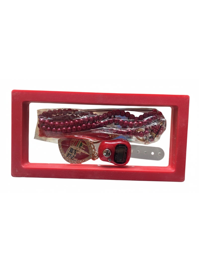 Digital Tasbih Counter Bracelet with Prayer Beads & Islamic Pendant – Electronic Zikr Counter, Adjustable Wrist Tasbeeh, Red - Image 1